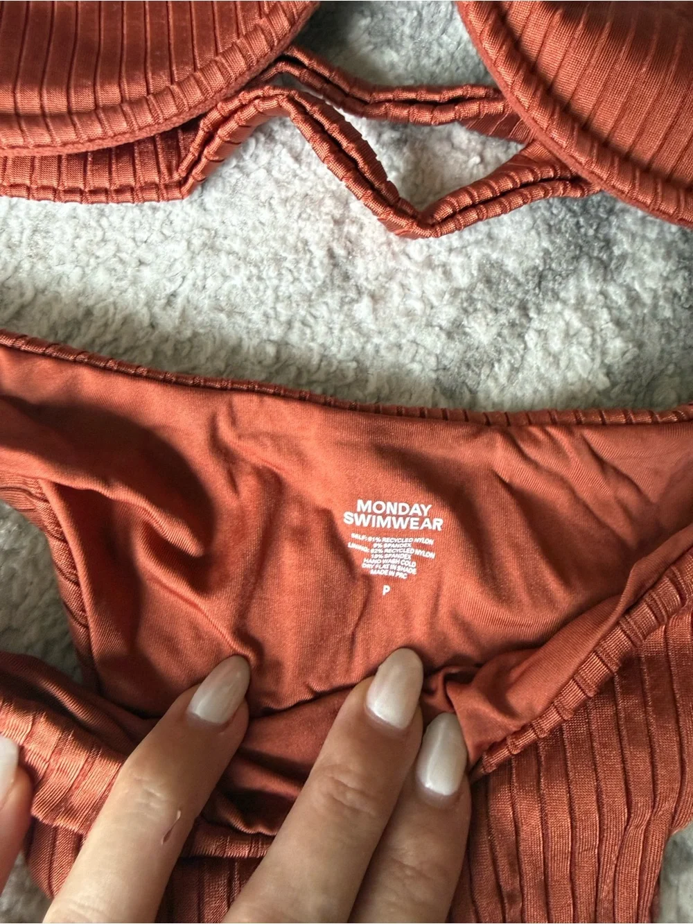 Monday Swimwear Ribbed Underwire Bikini Top in Rust Brown
